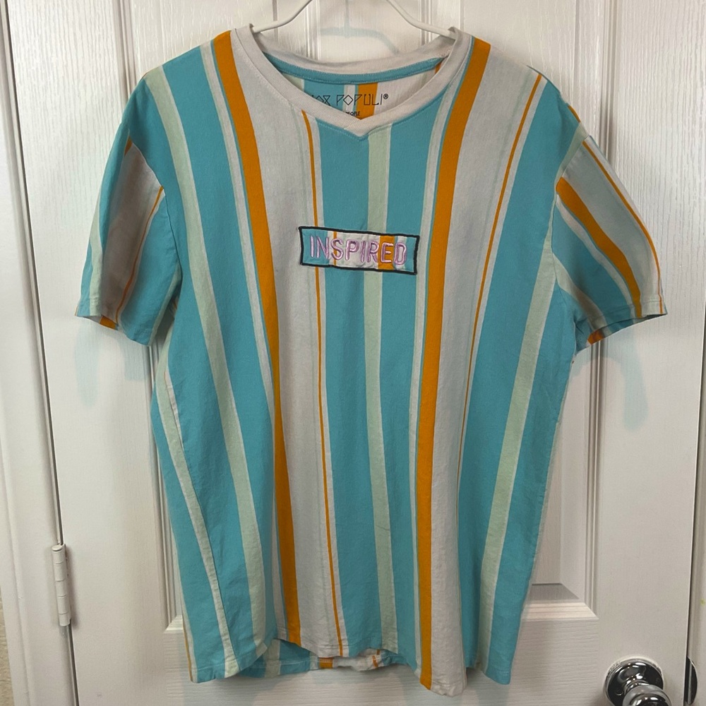 Pre-Owned Vox Populi (For the People) Striped “Inspired” V-Neck T-Shirt, Size M